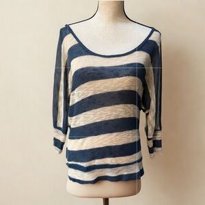 American Rag Cream & Navy Knitted Lace Top
